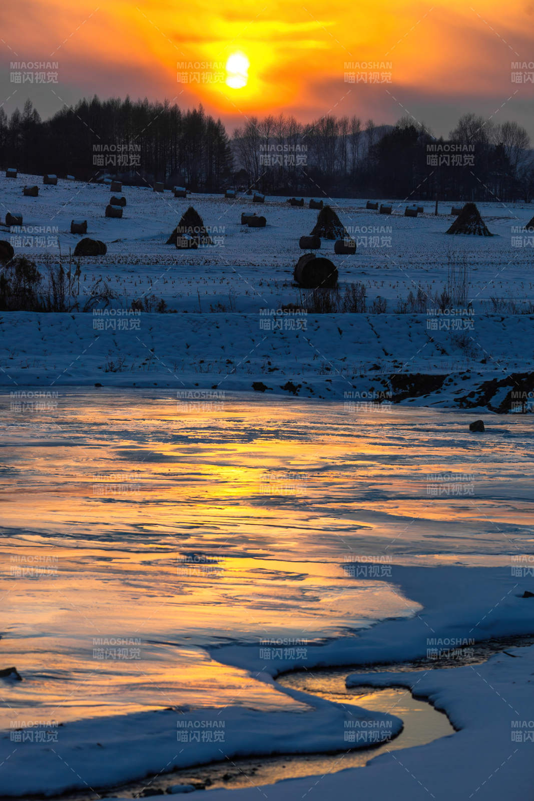 冬日夕陽映雪景