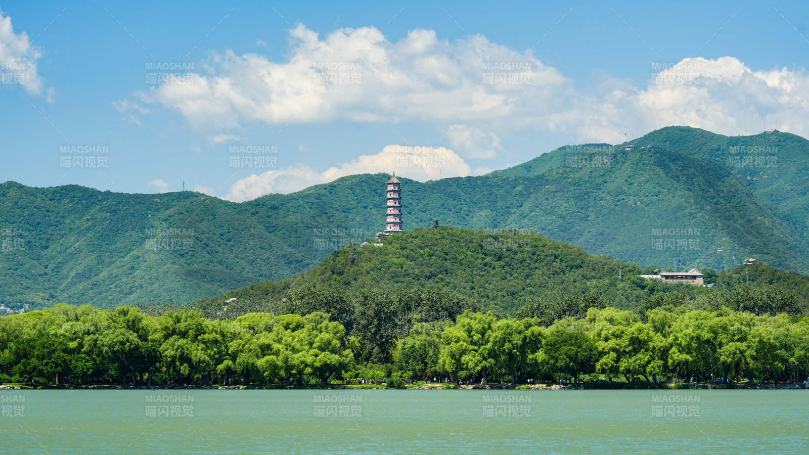 頤和園昆明湖湖光山色 西山玉峰塔塔影婆娑
