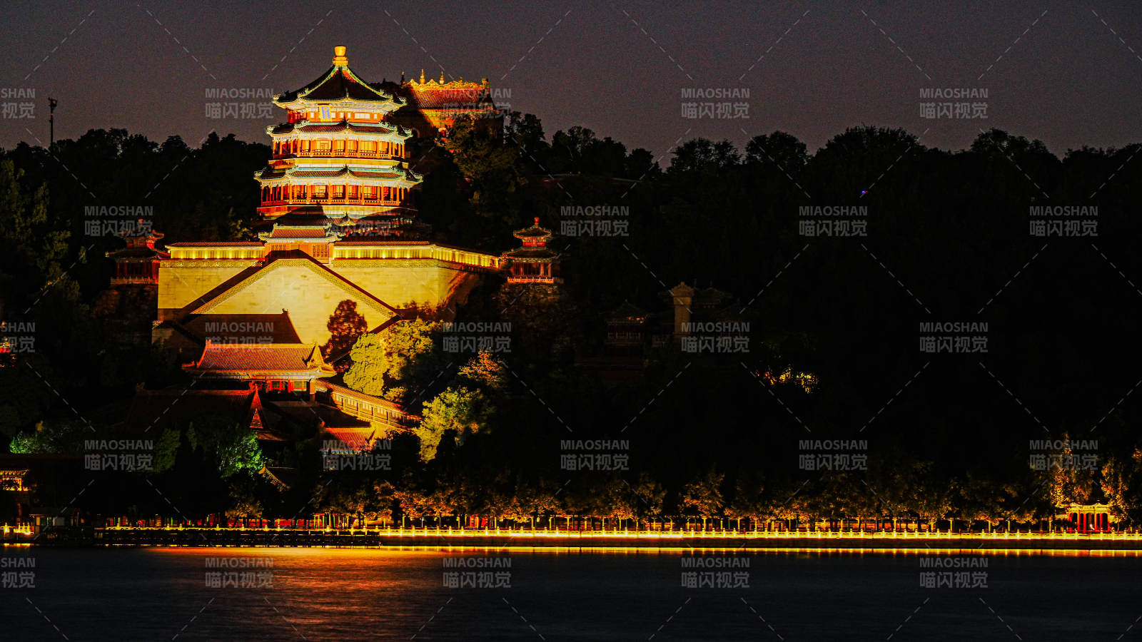 夜景中的頤和園建筑群