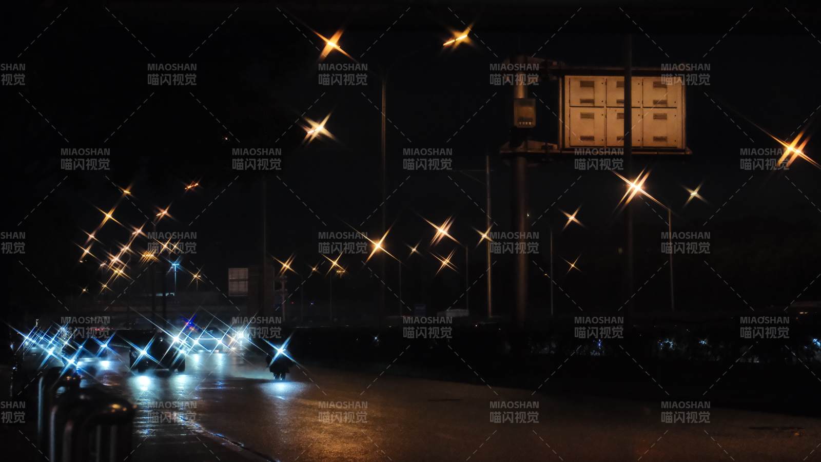 夜景街道燈光閃爍