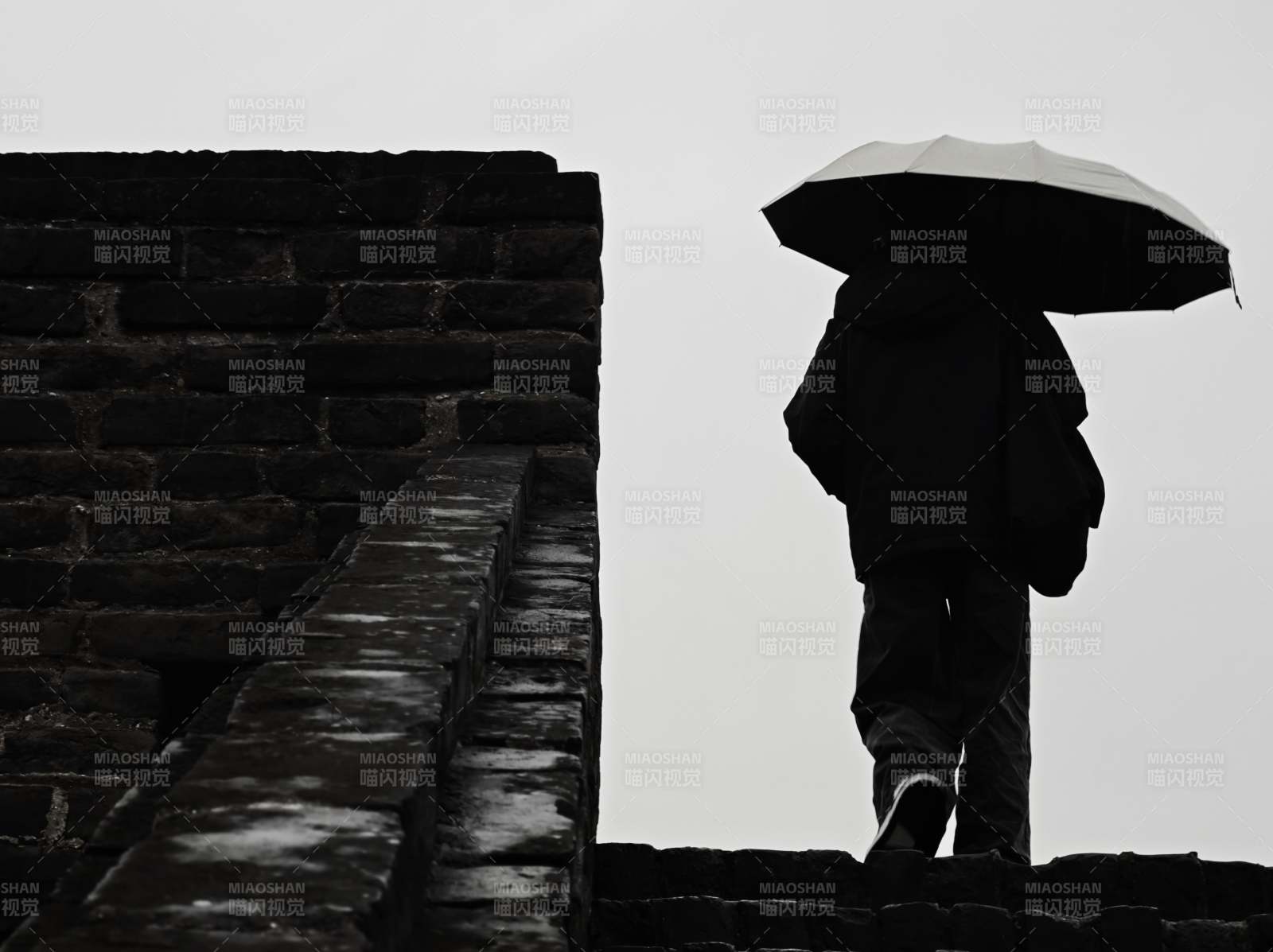 雨中行人 墻邊獨行