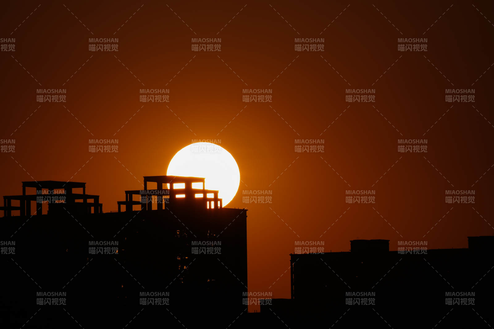 夕陽西下 城市剪影