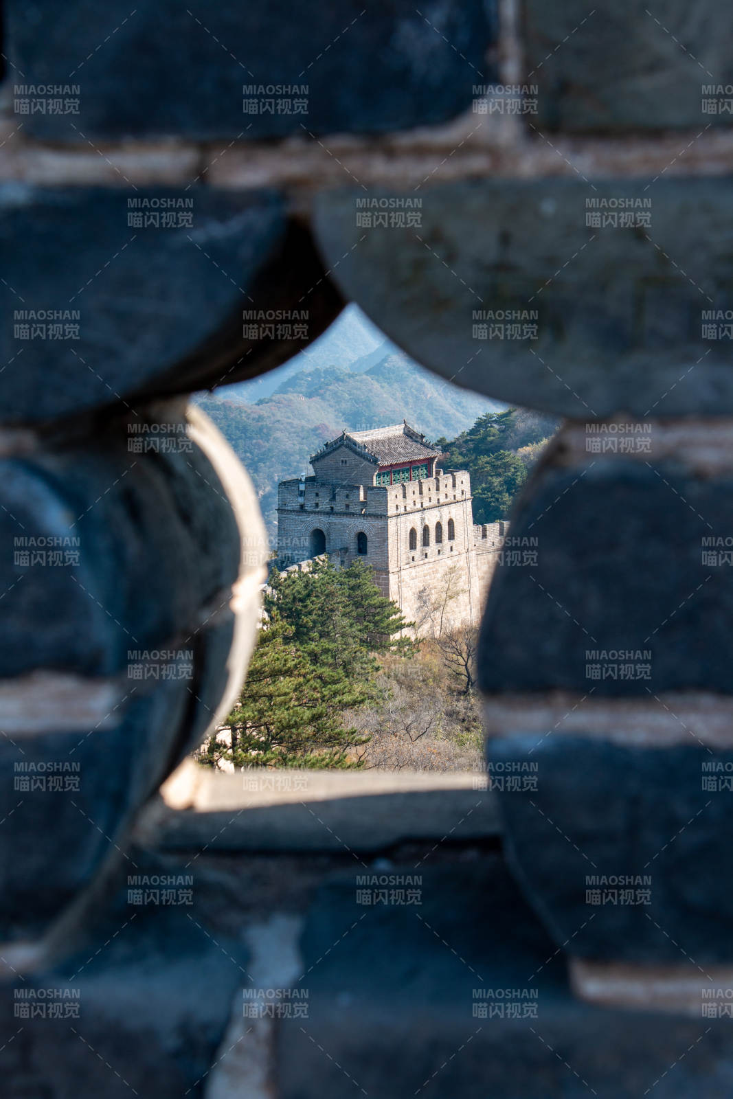 長城瞭望孔中的塔樓景致