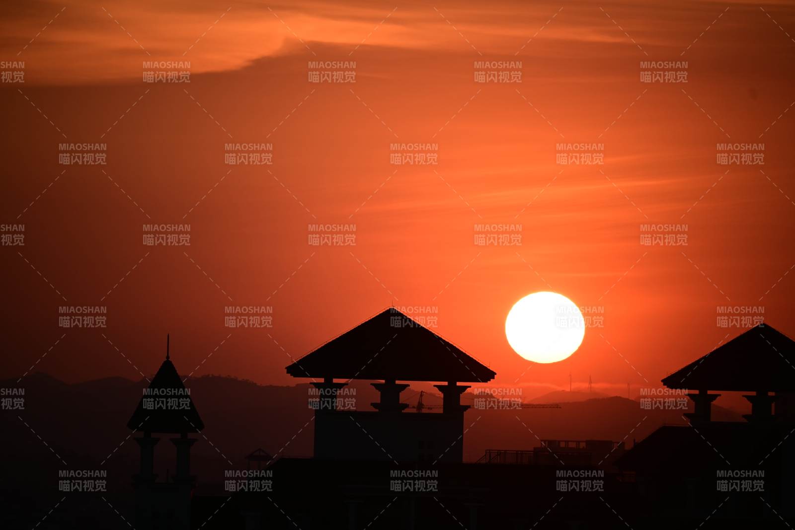 夕陽西下 建筑剪影
