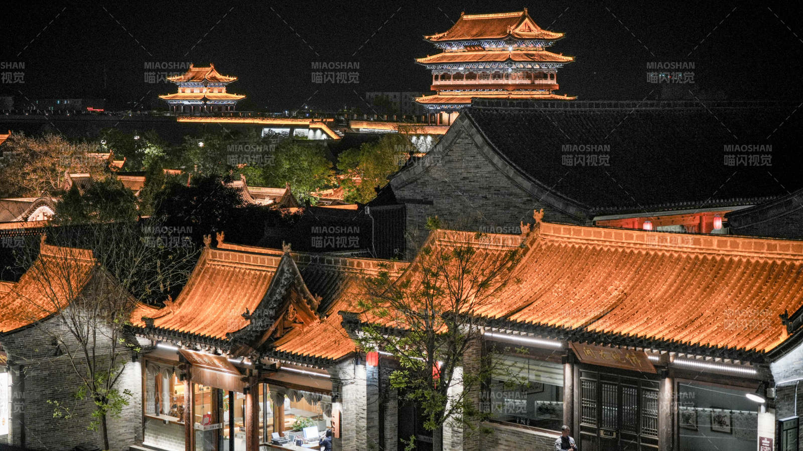 山西忻州古城夜色古街 燈火輝煌