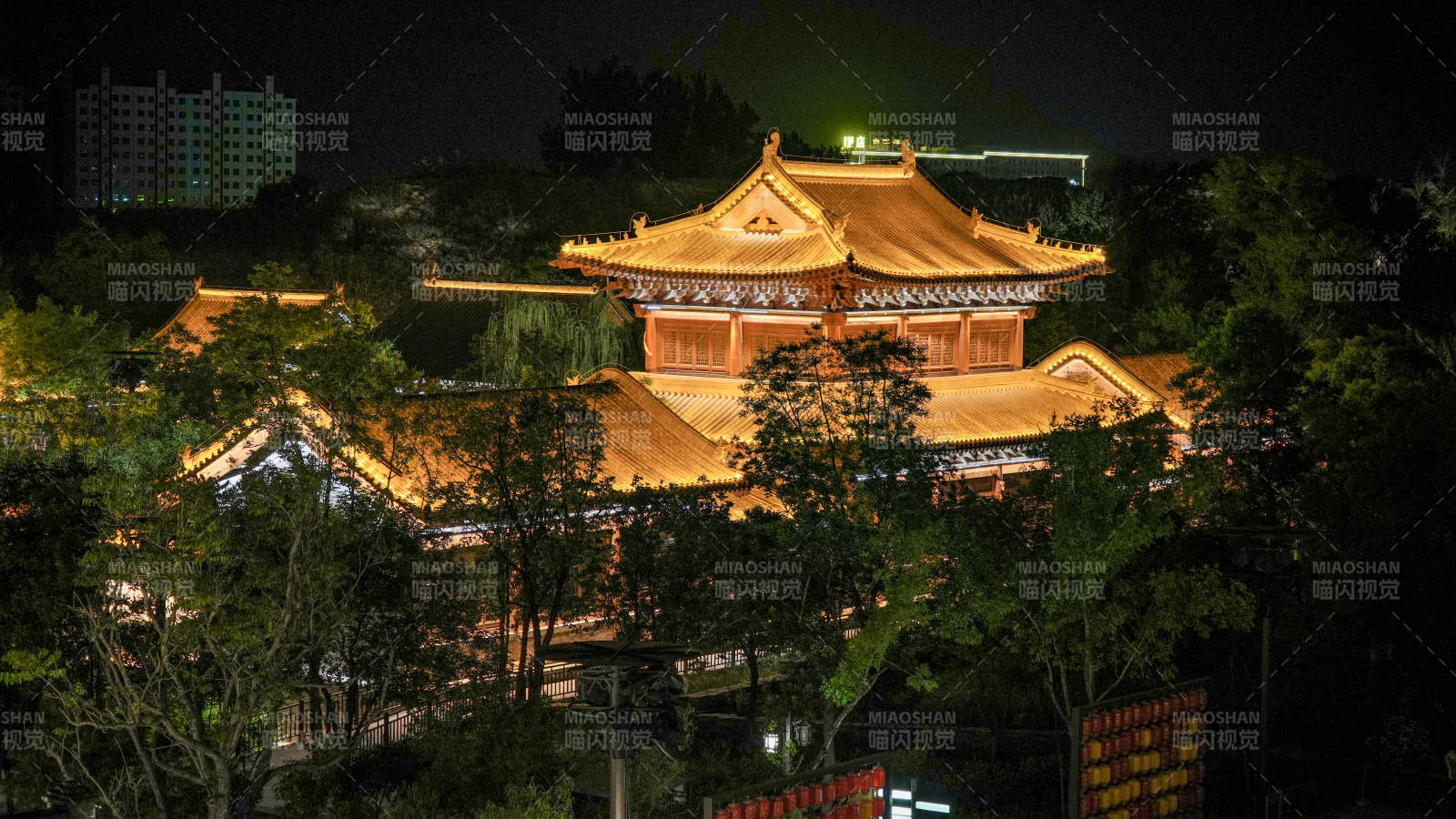 山西忻州古城夜景古建筑燈火輝煌