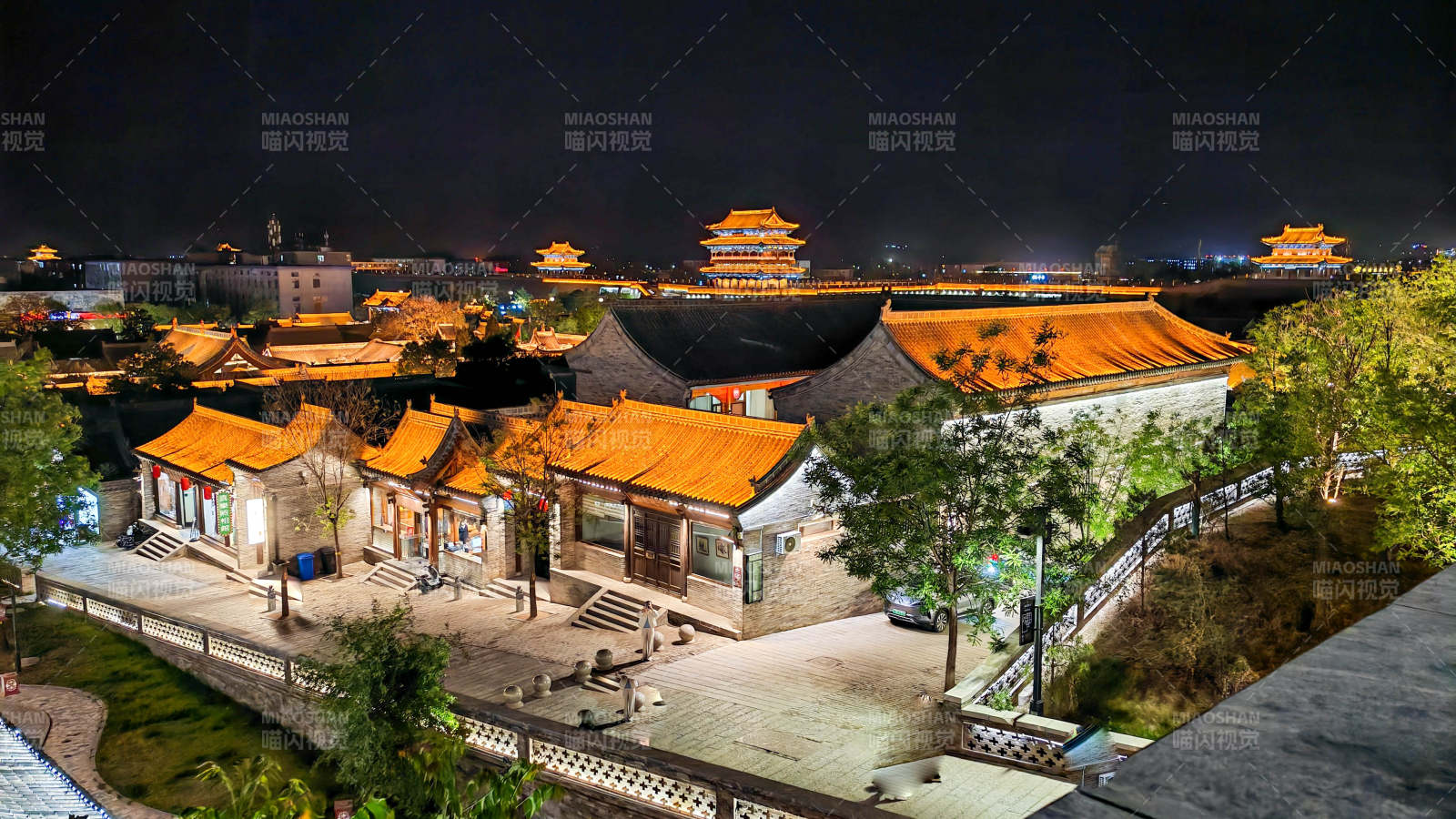 山西忻州古城夜景古建筑燈火輝煌