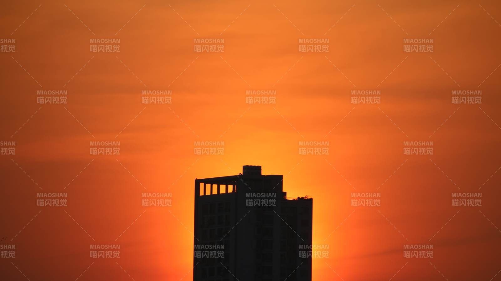 夕陽下的高樓剪影