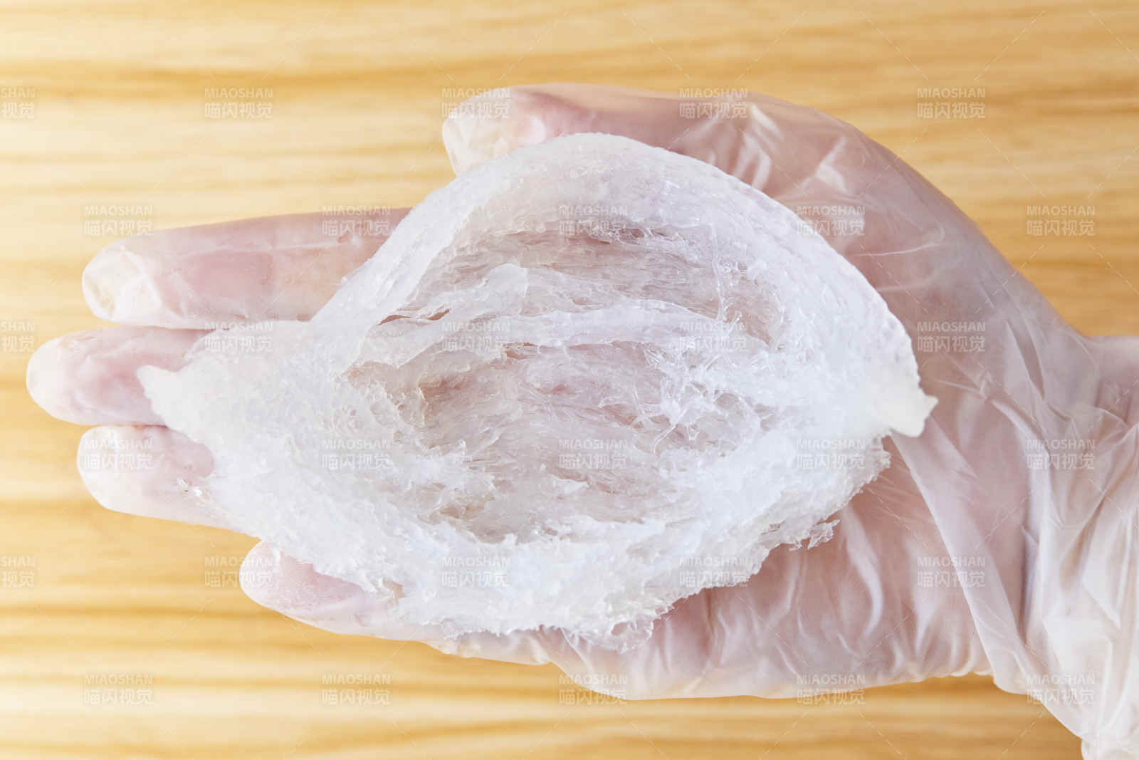 手戴手套握著燕窩 泡發燕窩