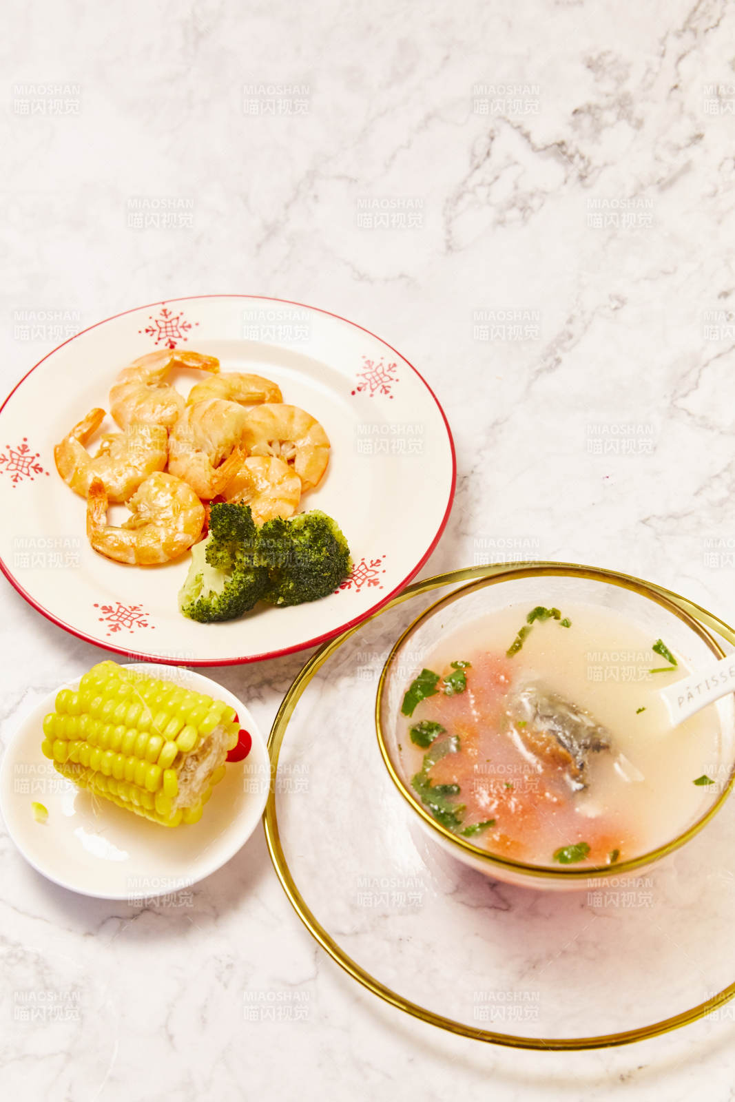 蝦仁 西蘭花與玉米配湯