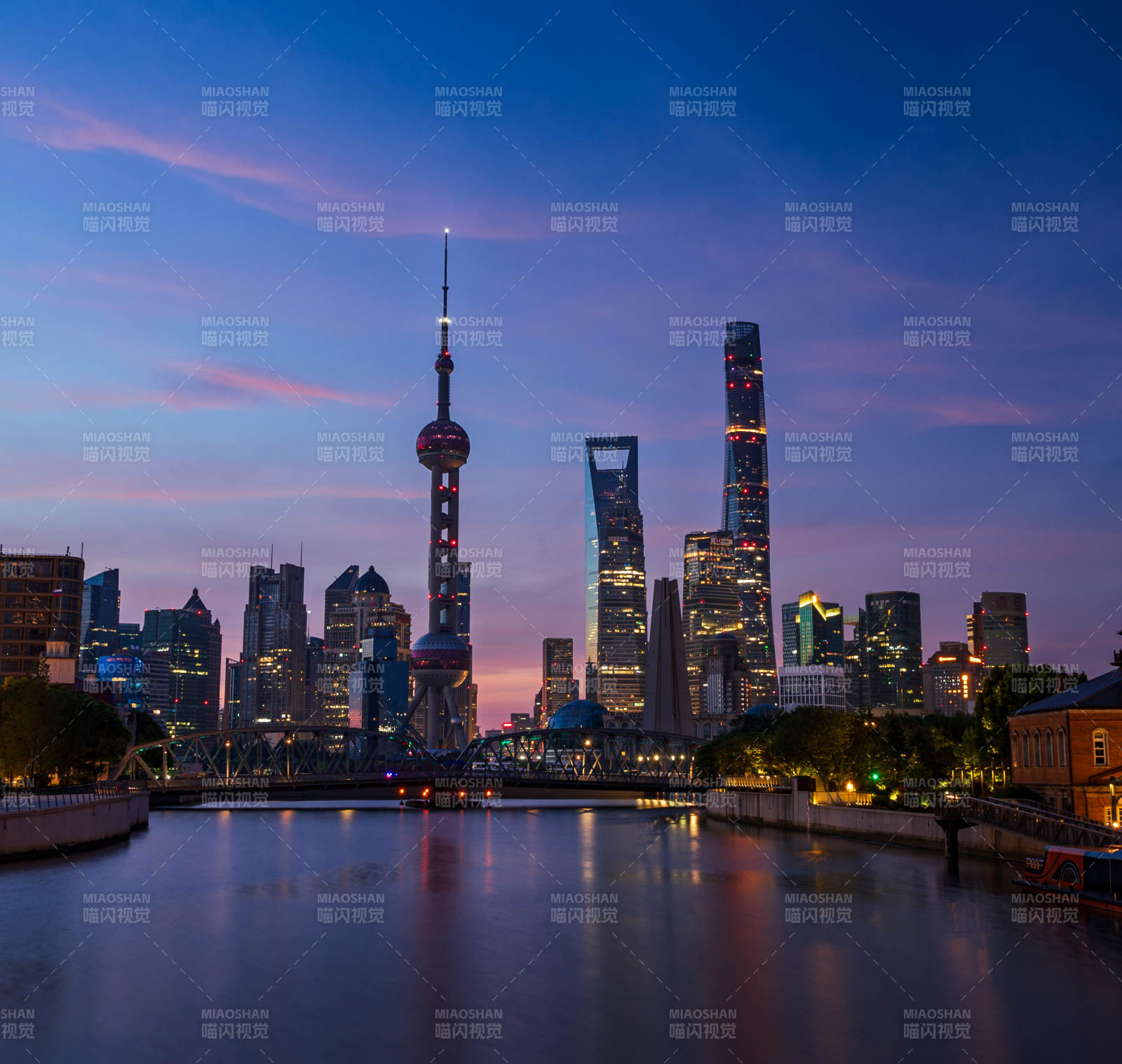 上海夜景 東方明珠與高樓
