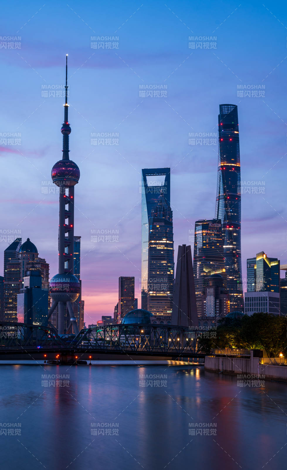 上海夜景 東方明珠與高樓群
