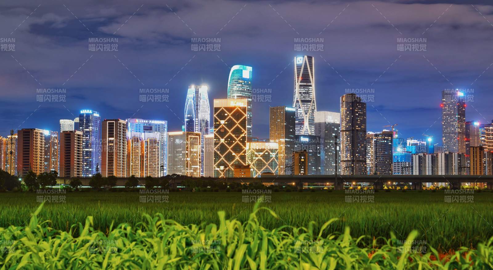 杭州濱江區城市鄉村夜景