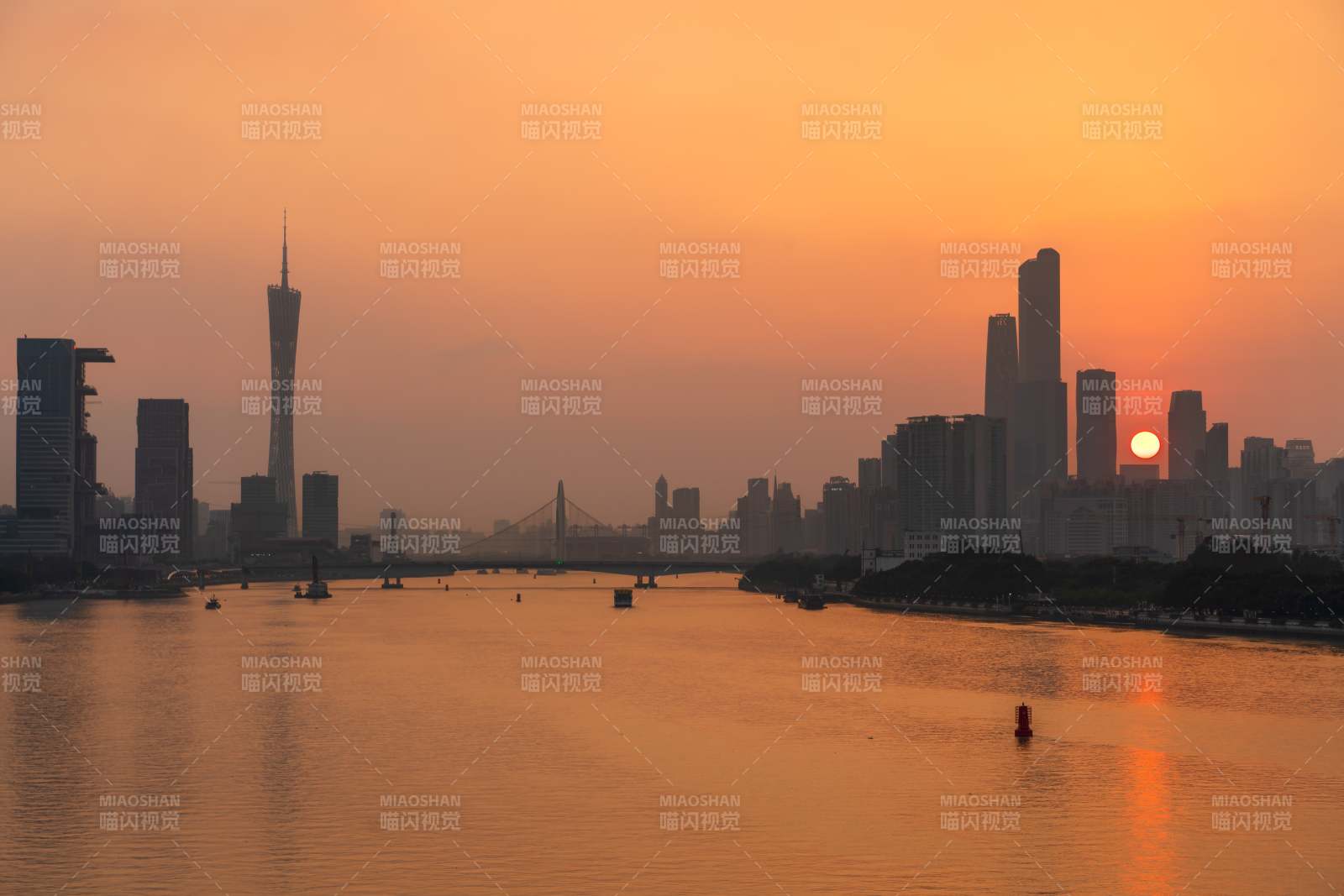 珠江日落 城市剪影