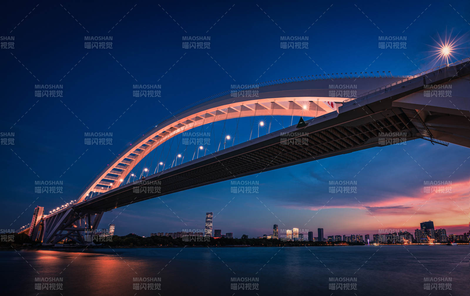 夜幕下的城市橋梁風光   盧浦大橋