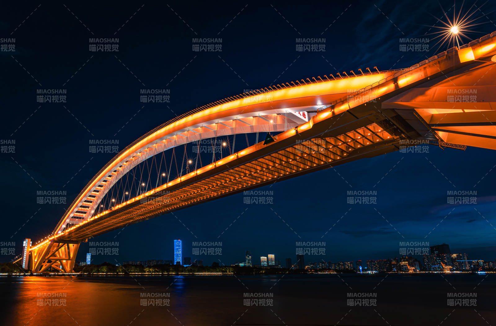 夜色中的拱橋燈火輝煌  盧浦大橋