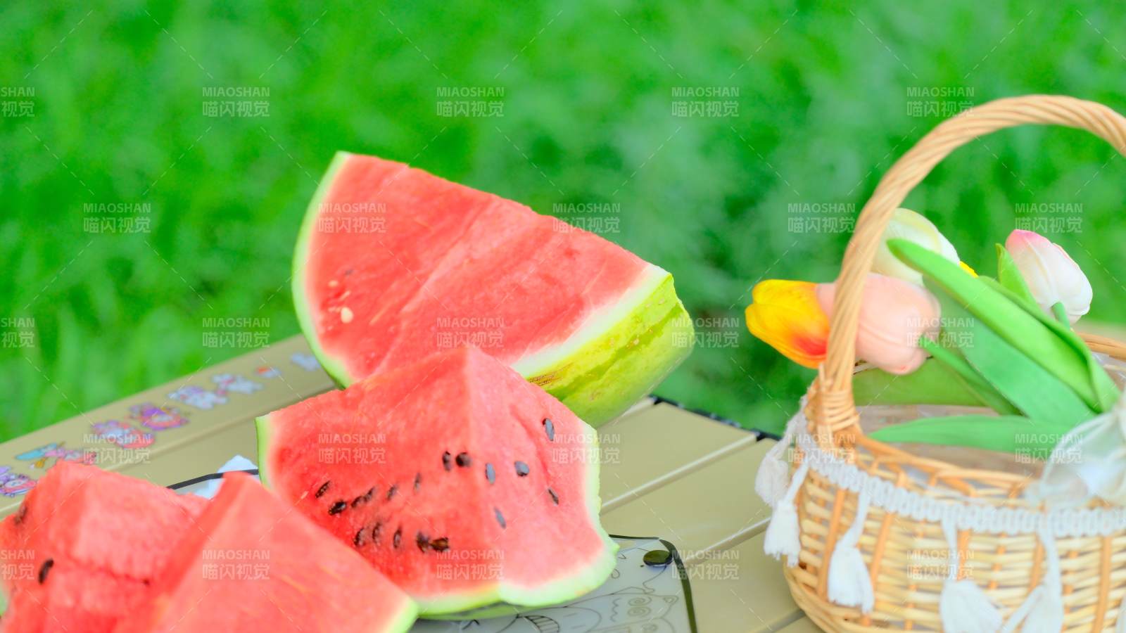 夏日野餐西瓜籃