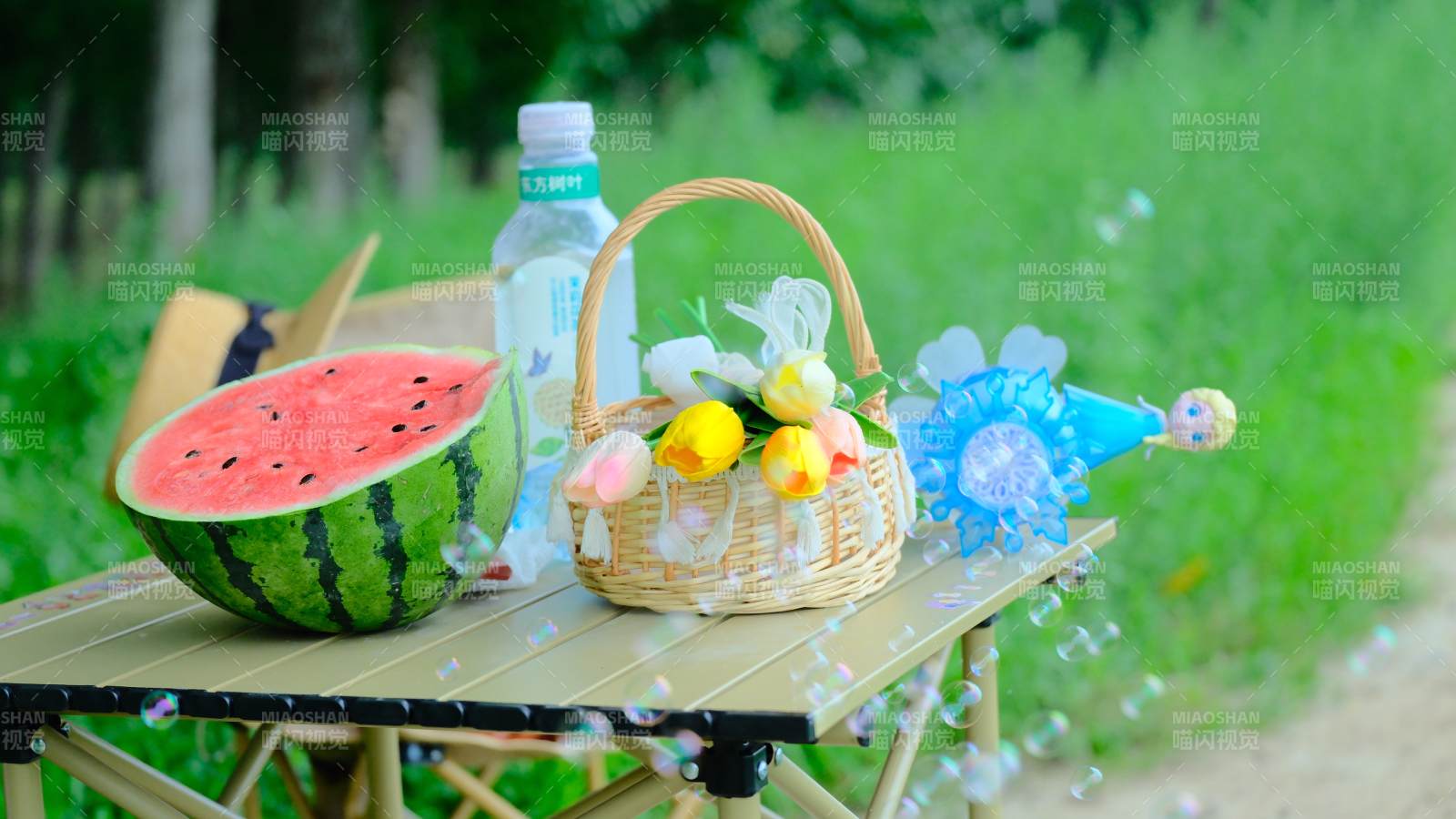 夏日野餐 西瓜與花籃