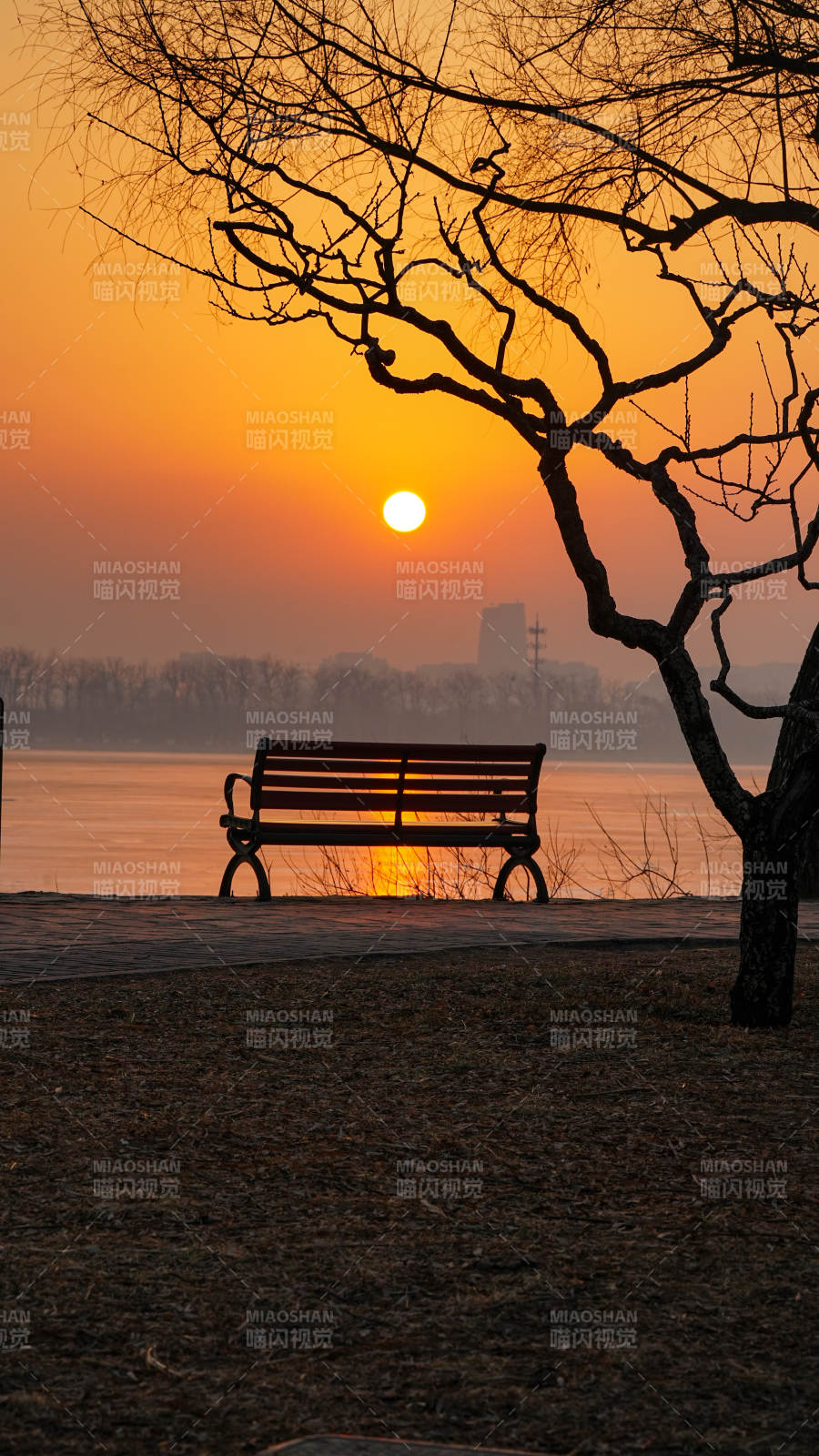頤和園西堤夕陽下的靜謐湖畔