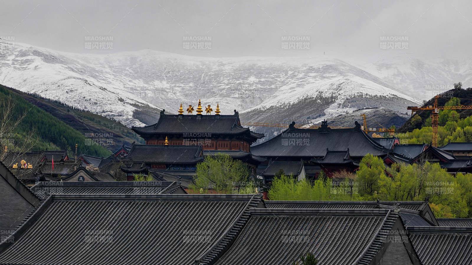 無臺山雪山下的古建筑群