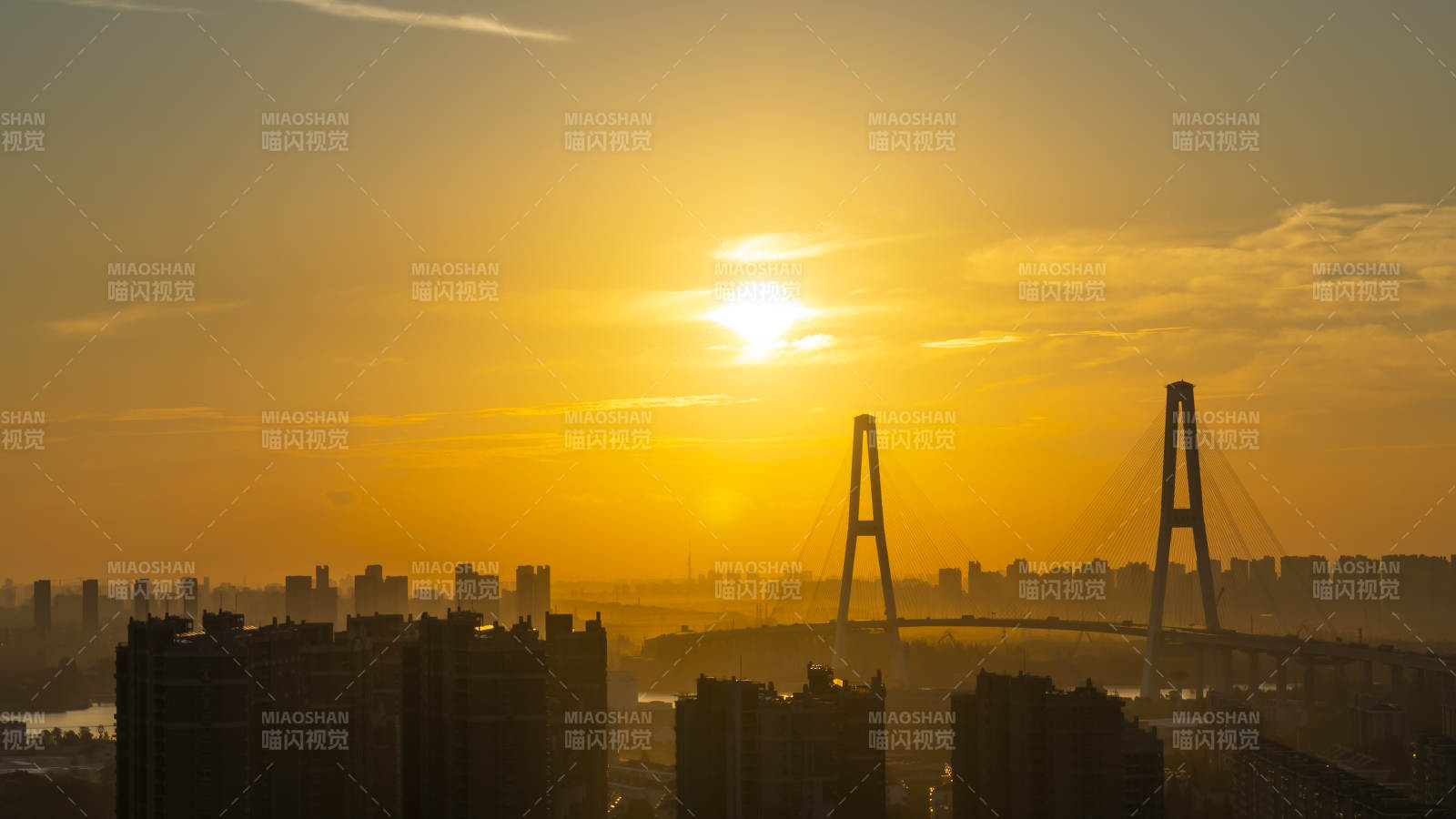城市日落 橋梁剪影