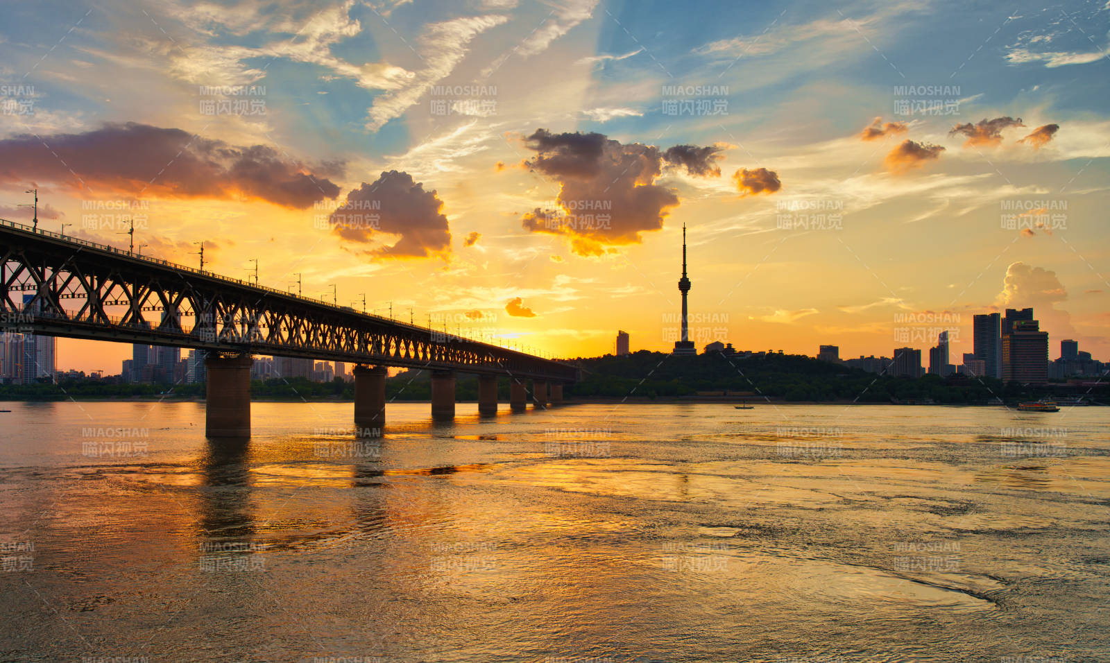 武漢長江大橋夕陽美景