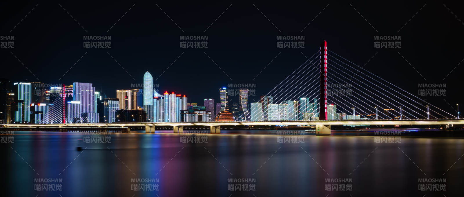 夜景城市燈光倒影橋 西興大橋