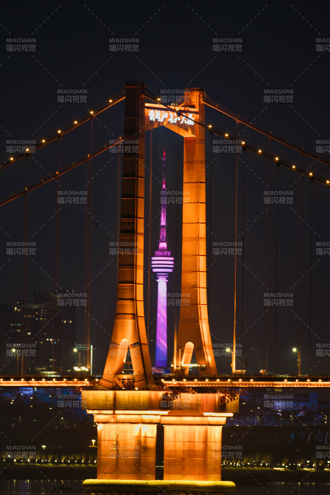 夜景中的橋梁與塔樓
