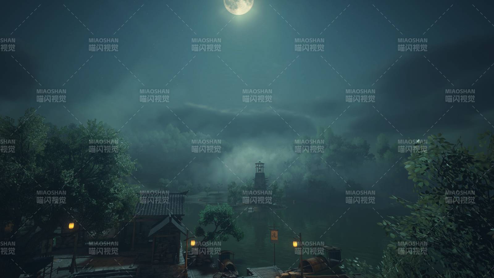 月夜古村 燈火闌珊
