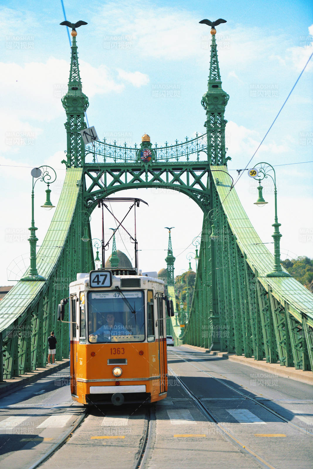 布达佩斯自由桥电车风景