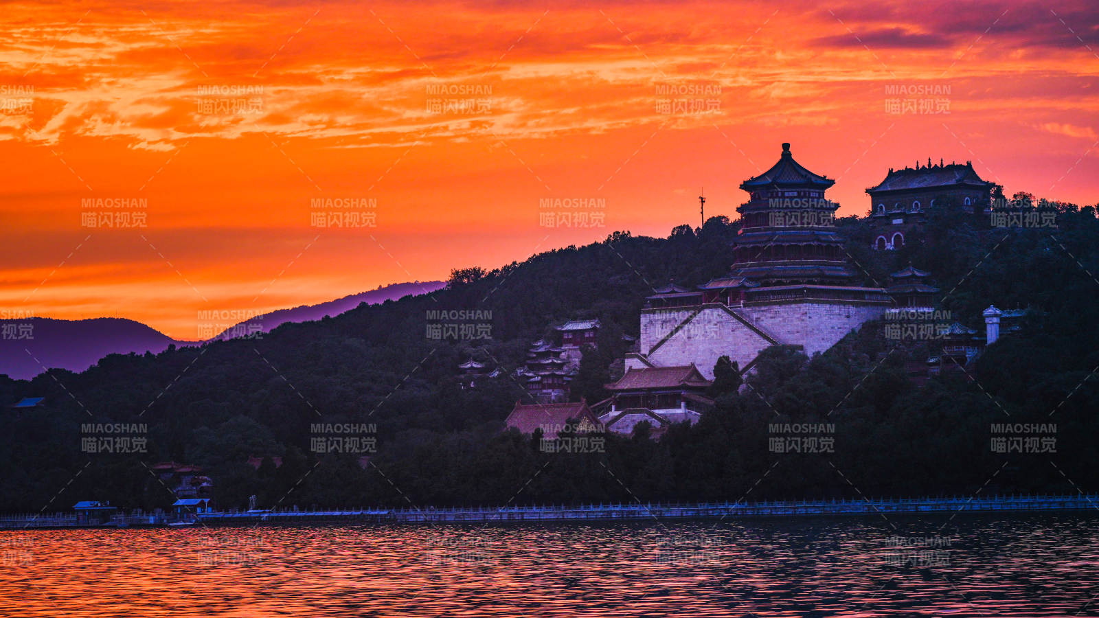 北京頤和園夕陽美景