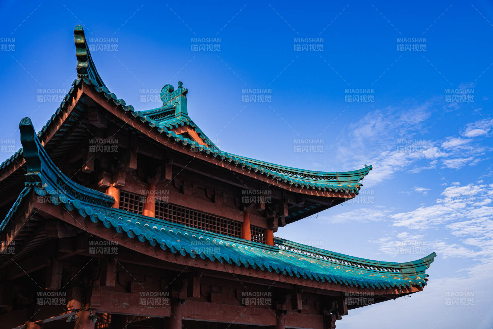古建筑飛檐翹角藍天映襯