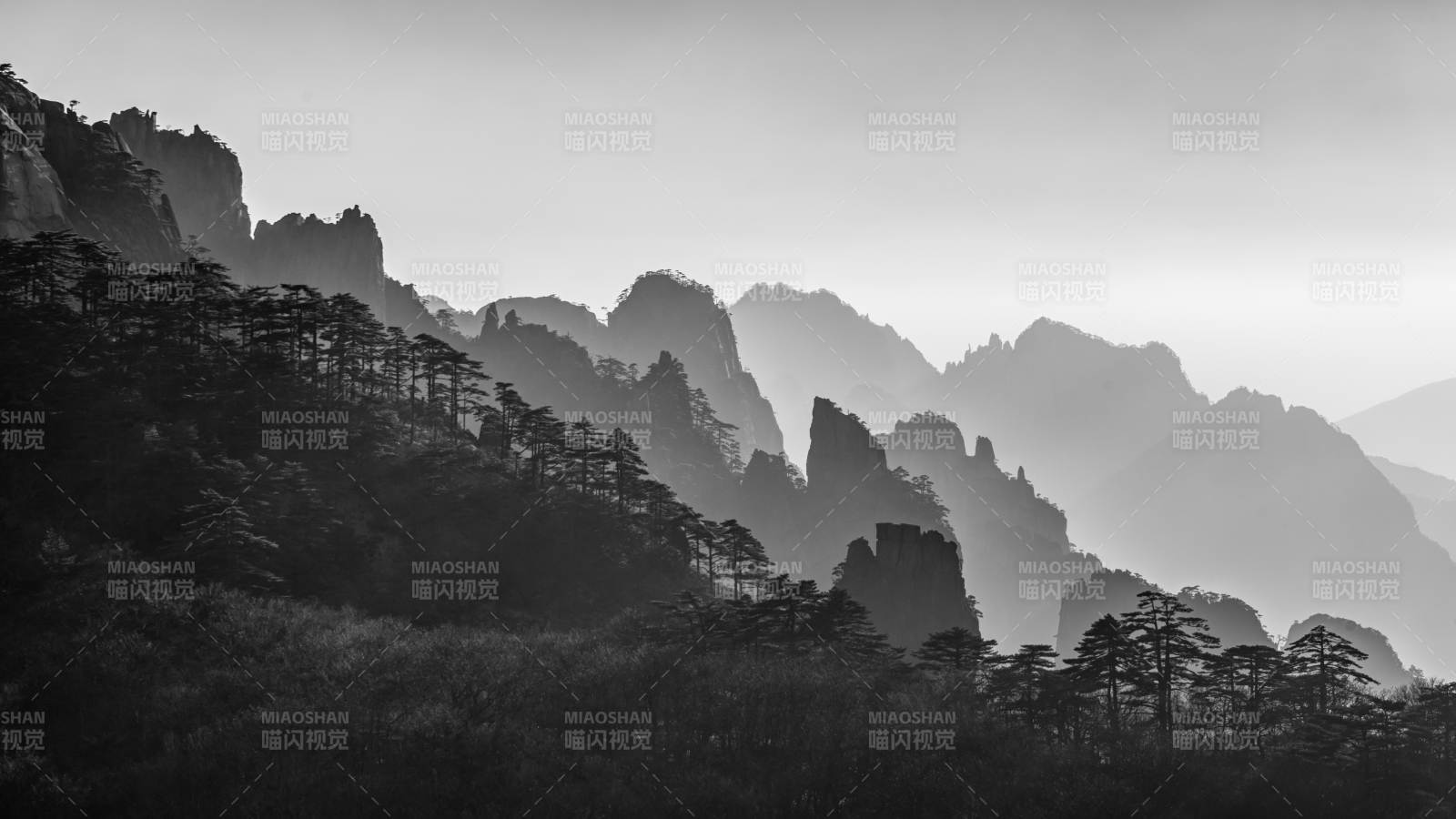 黃山松影 層巒疊嶂 云影朦朧