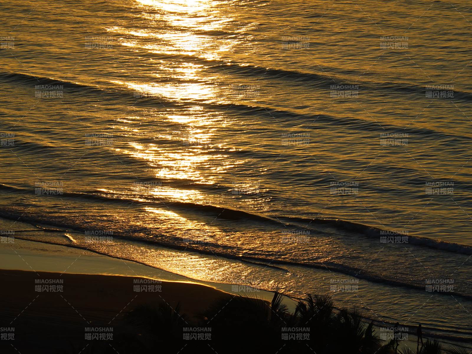 金色夕陽下的海浪