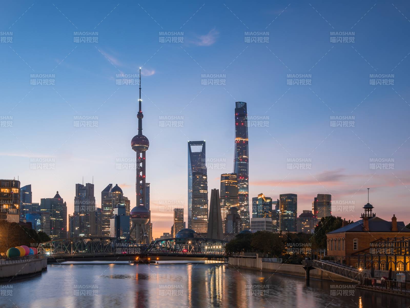 上海夜景 東方明珠與高樓群