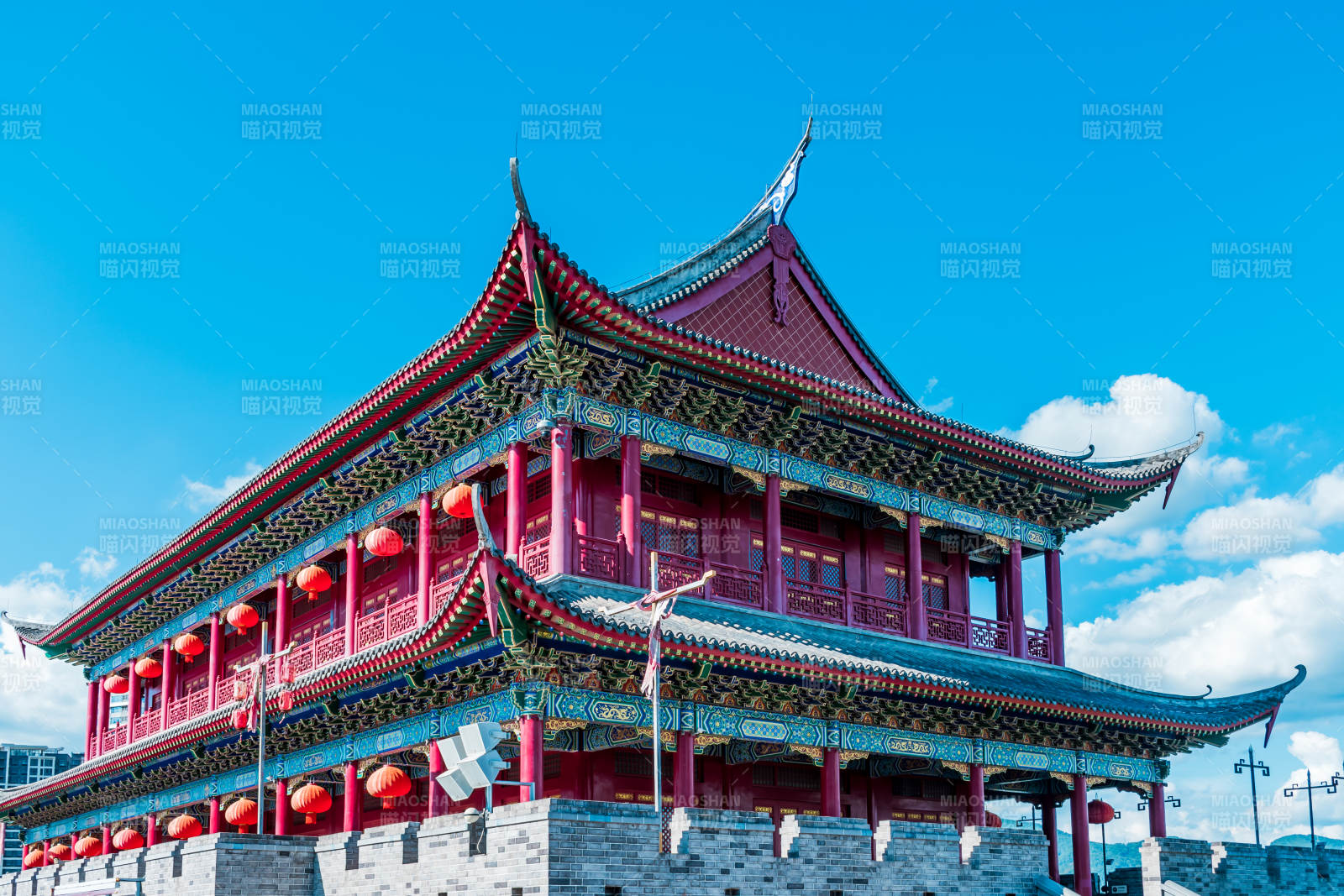 福州閩越水鎮古建筑紅墻飛檐