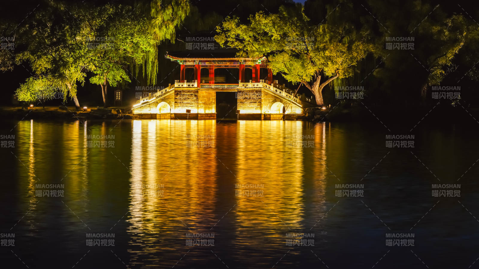 夜色中的頤和園豳風橋
