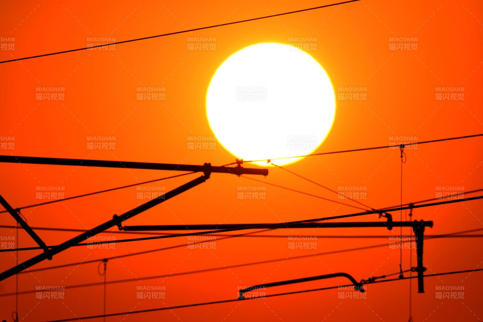 夕陽下的電線桿