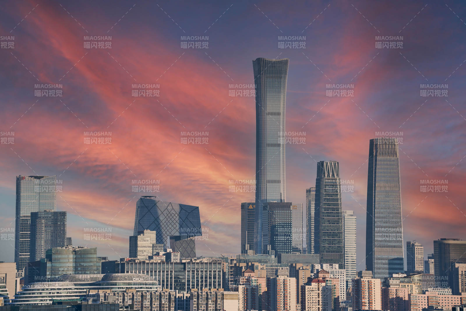 北京城市天際線日落