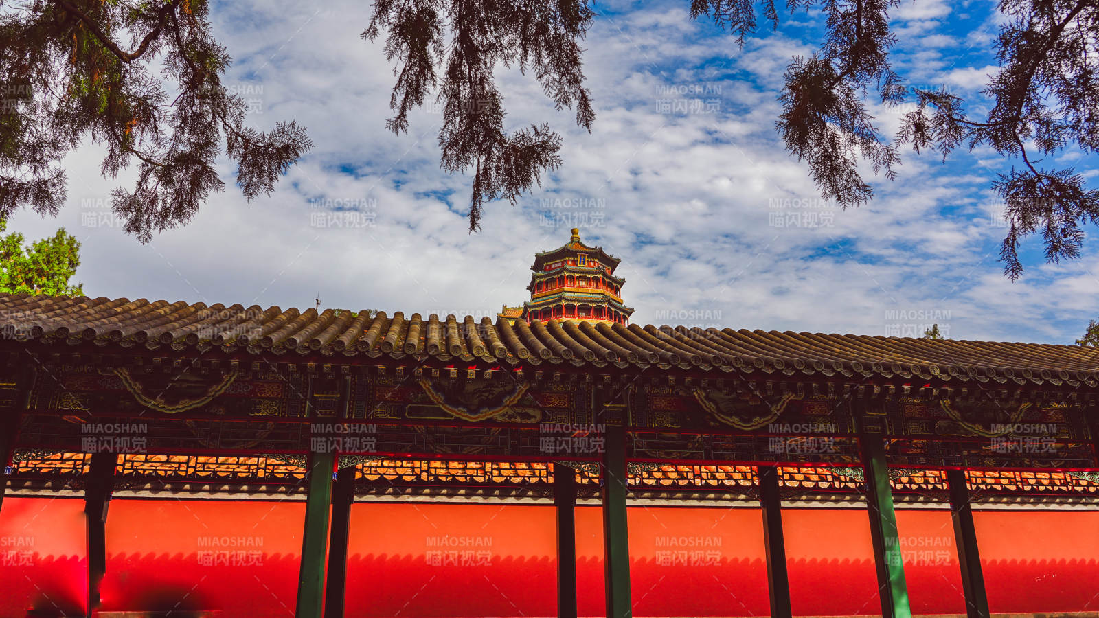 頤和園紅墻碧瓦古建筑
