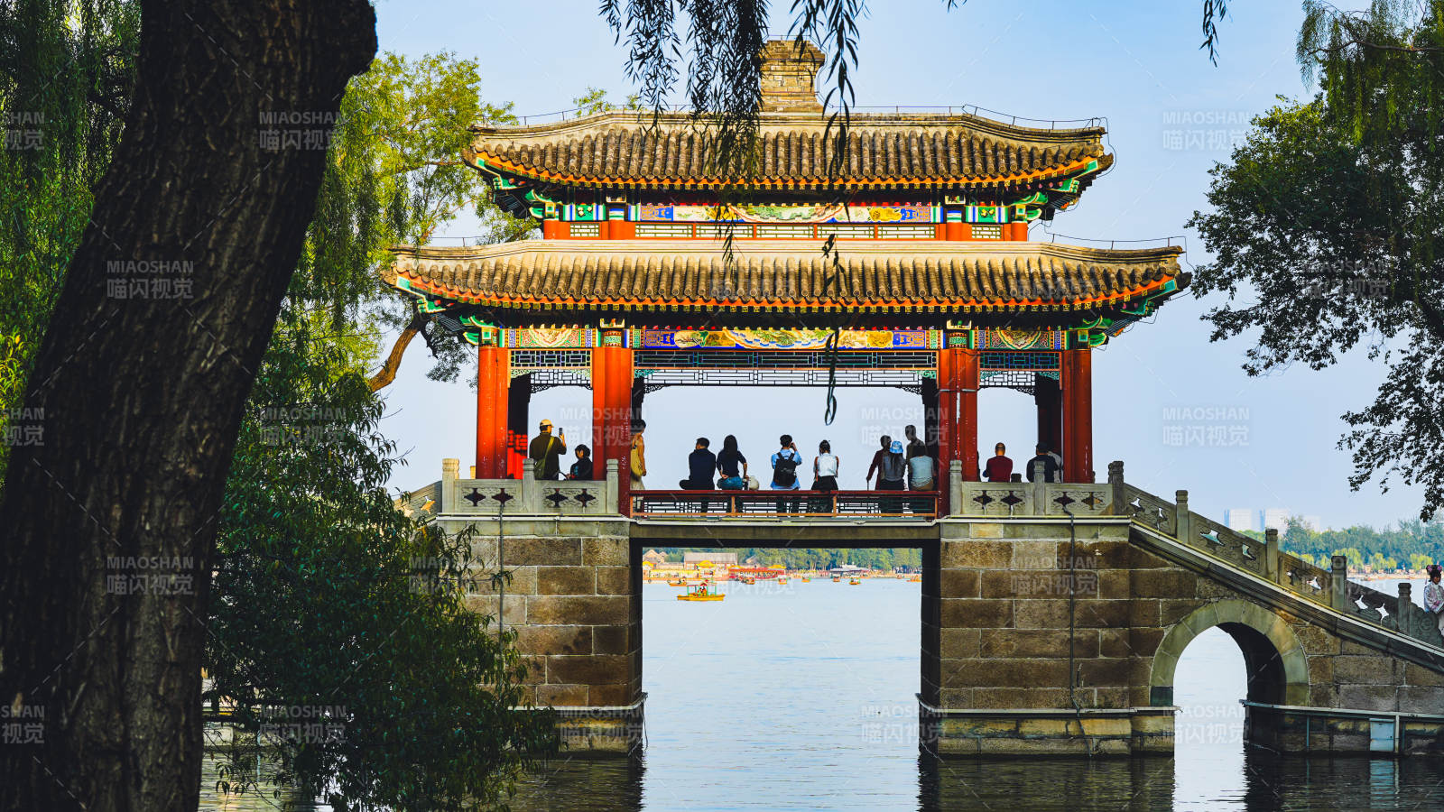 頤和園古橋映水 游人如織