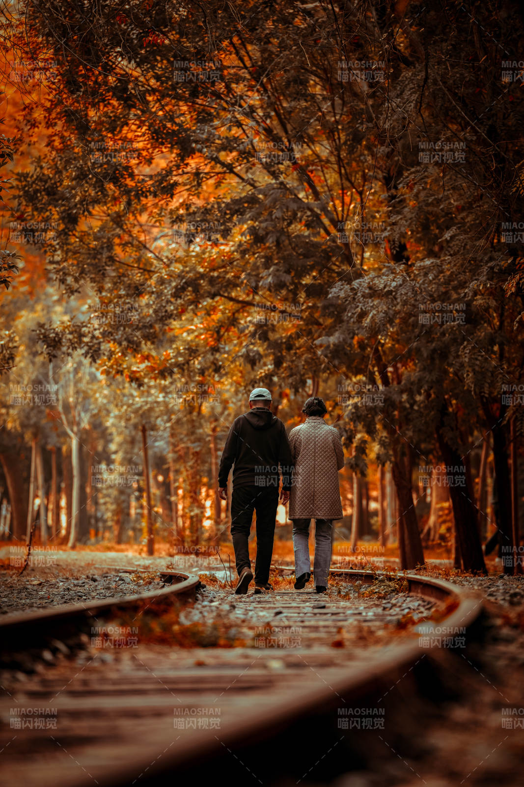 秋季老人鐵軌行