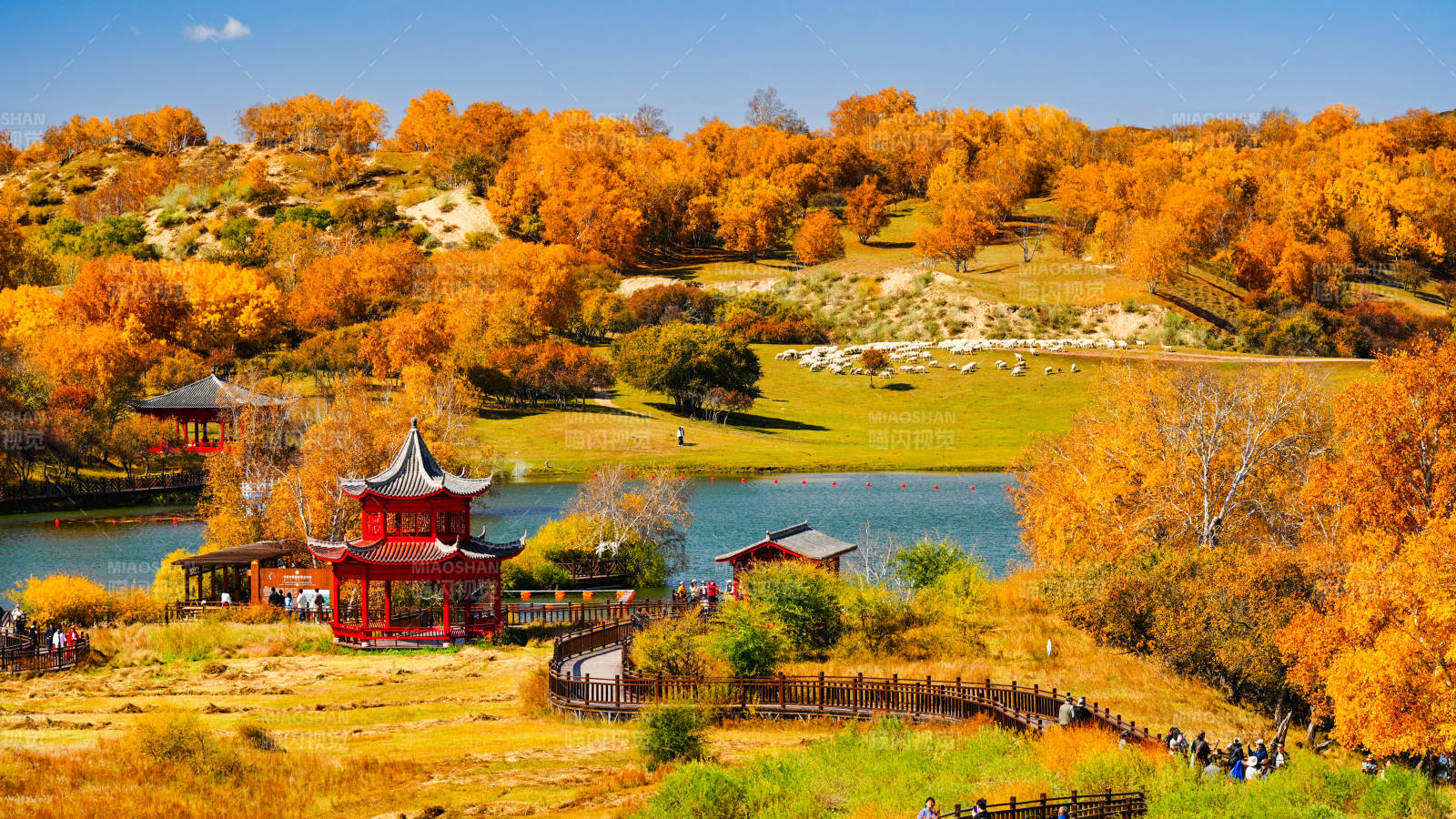 乌兰布统公主湖秋日湖畔风光