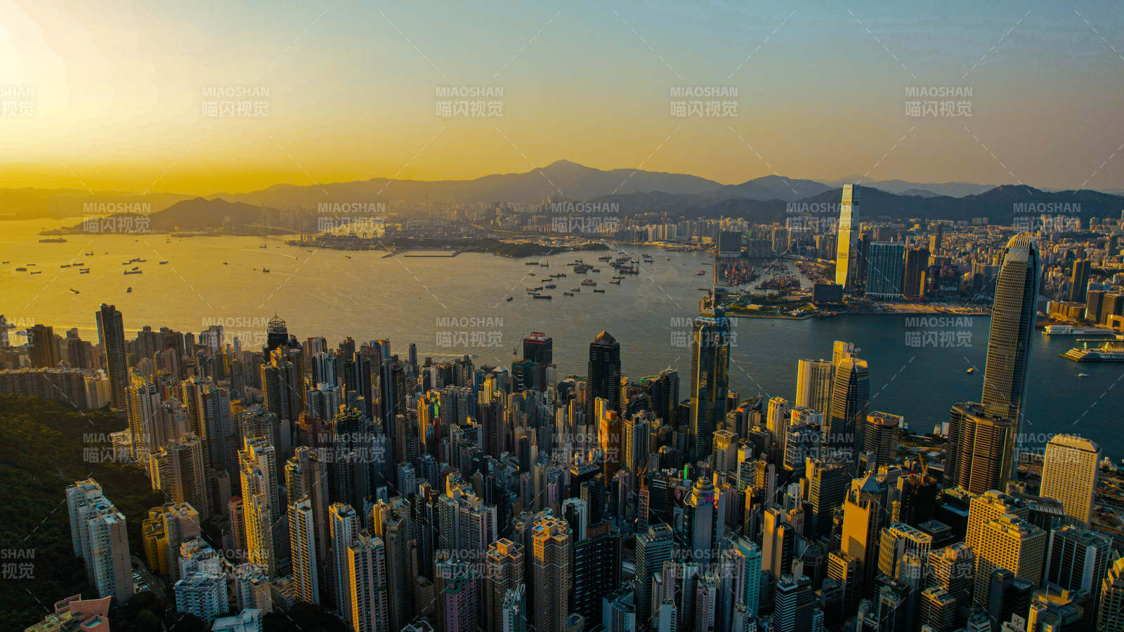 香港城市日落美景