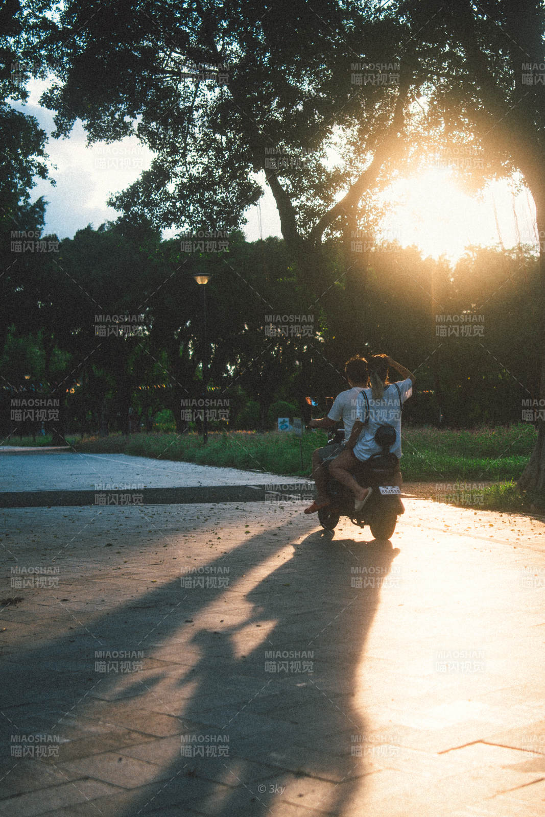 夕阳下的骑行剪影
