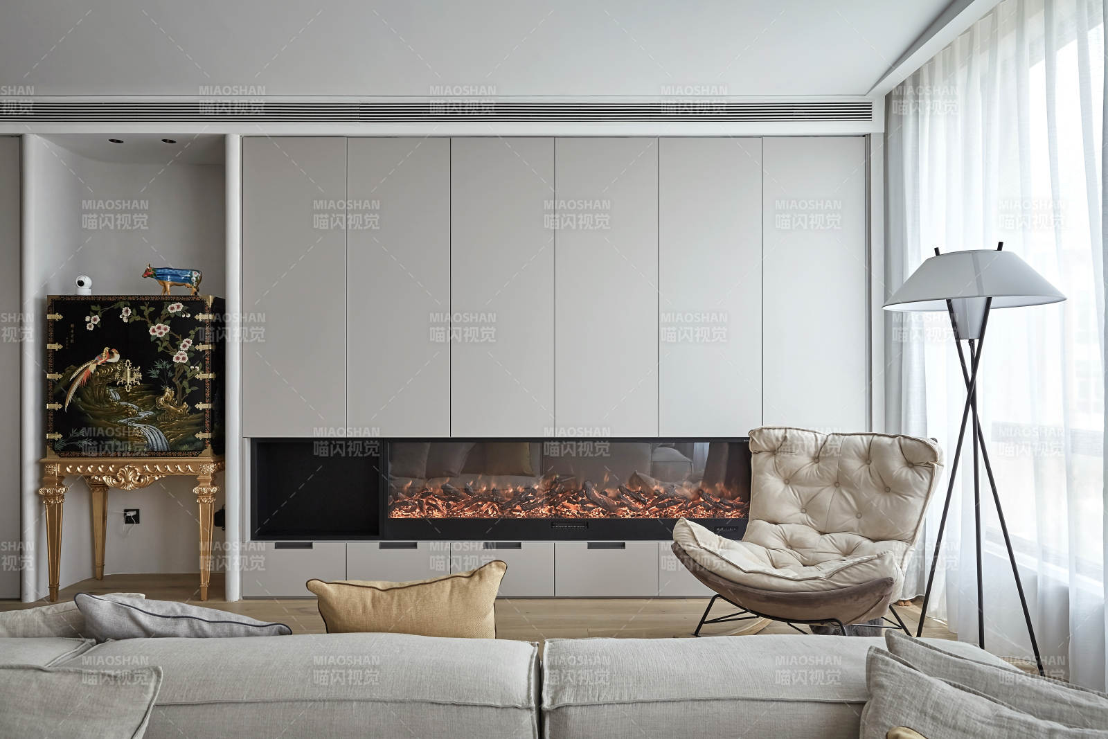 現代客廳溫馨壁爐