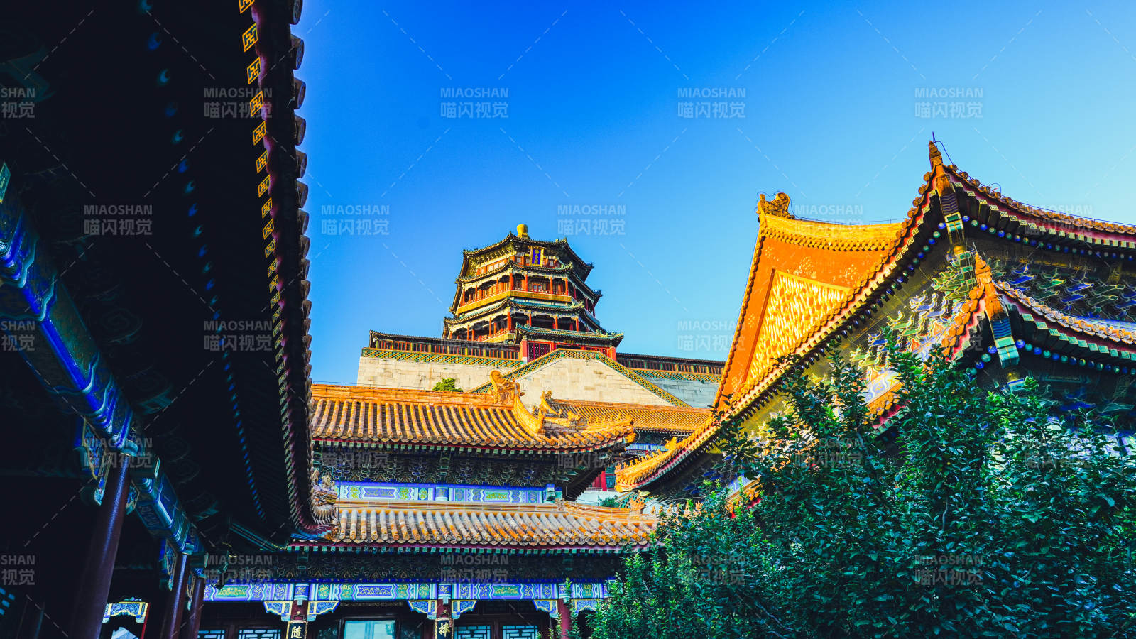 颐和园佛香阁古建筑群夜景