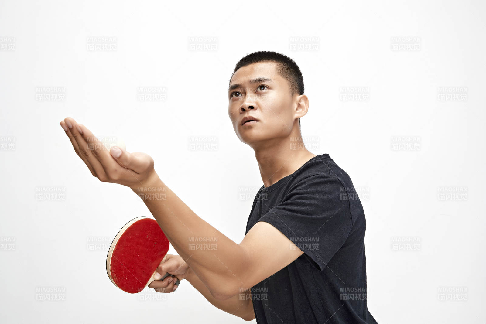 白色背景下健碩的亞洲乒乓球運動員形象