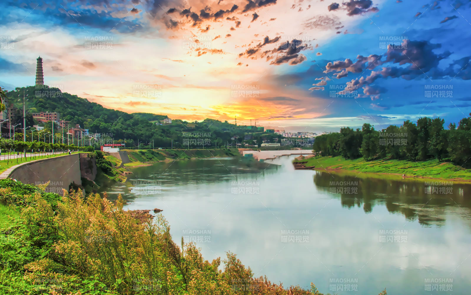 江畔夕陽(yáng)美景