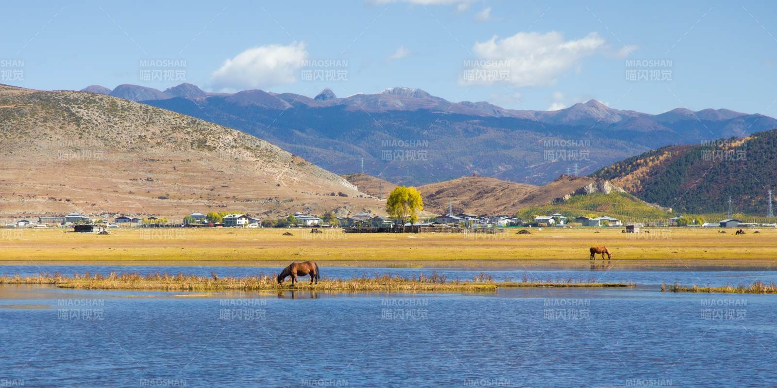 湖畔馬影山巒遠(yuǎn)